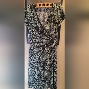 dressbarn Black & Mint Green Printed Wrap Midi Dress